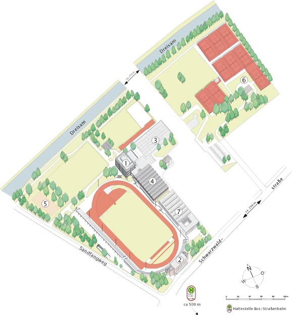 Lageplan des Sportzentrums.